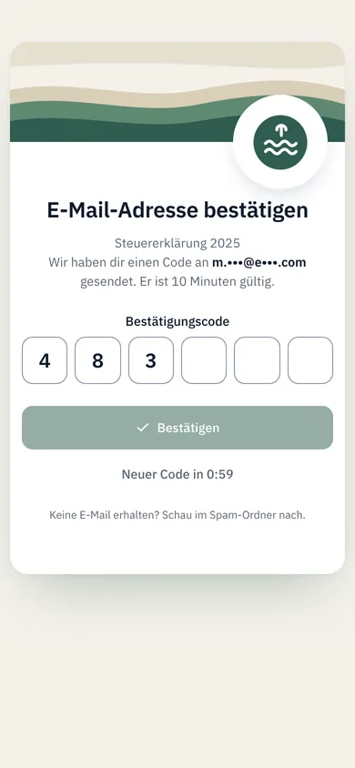 Eingabe des sechsstelligen Bestätigungscodes